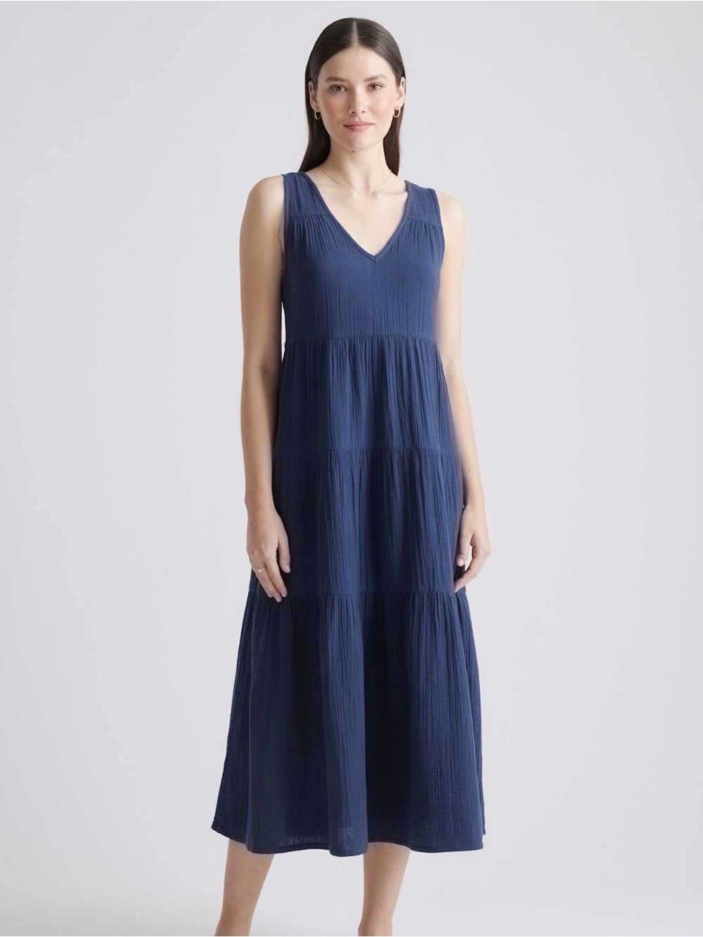 Quince 100% Organic Cotton Gauze Tiered Maxi Dress